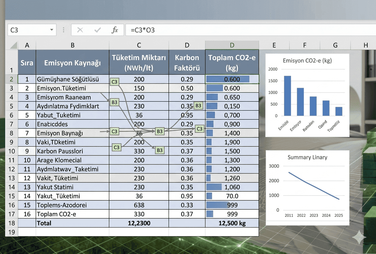 Karbon hesaplama Excel tablosunun ekran görüntüsü.